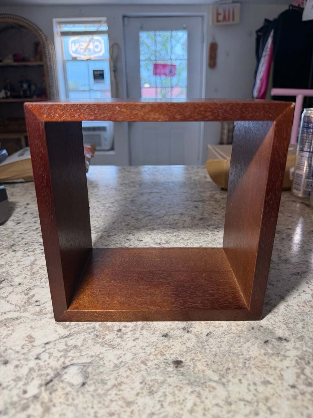 Wooden Wall Mounted Shelf Cube Maple Stain Brown